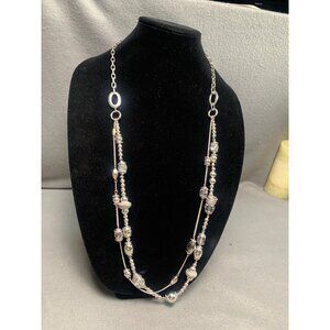 Silver-Tone Beaded Multi-Strand Necklace with Chain & Textured Beads 36"